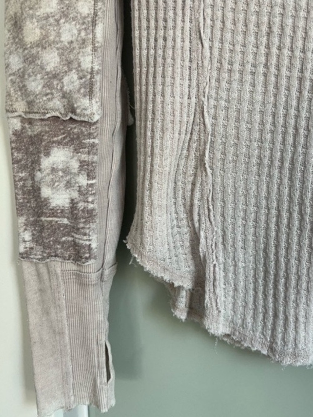 We The Free Taupe Waffle V-Neck Top with Velvet Sleeve Detail - Picture 5 of 5